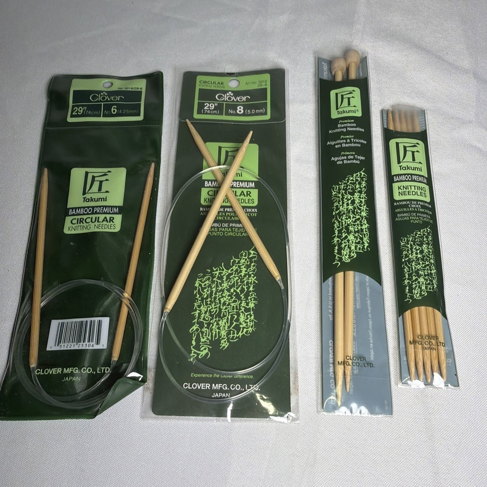 Lot of 4 Sets Of Clover Bamboo Takumi Knitting Needles - Circular And Straight